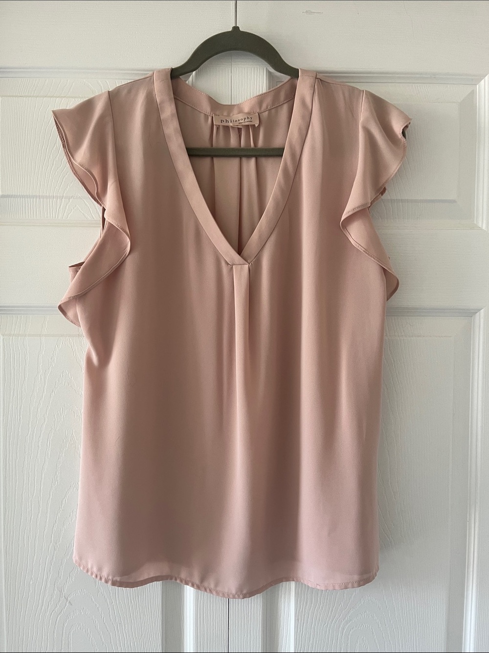 Philosophy Rose Blush V-Neck Flutter Sleeve Top